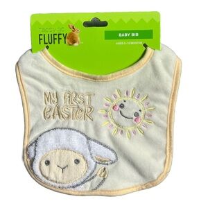 NWT HAPPY GO FLUFFY YELLOW MY FIRST EASTER PRINTED BABY BIB